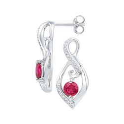 0.98 CTW Created Ruby Solitaire Oval Diamond Earrings 10KT White Gold - REF-19Y4X