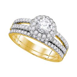 1.5 CTW Diamond Halo Bridal Engagement Ring 14KT Yellow Gold - REF-344N9F