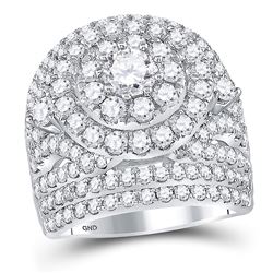5.01 CTW Diamond Cluster Halo Bridal Engagement Ring 14KT White Gold - REF-675K2W