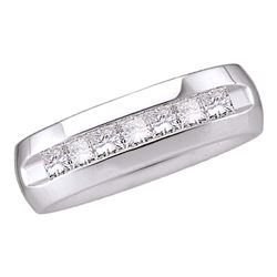 1 CTW Mens Princess Channel-set Diamond 6mm Wedding Ring 14KT White Gold - REF-194Y9X