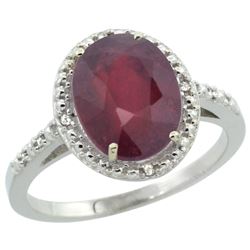 Natural 3.66 ctw Ruby & Diamond Engagement Ring 14K White Gold - REF-39M7H