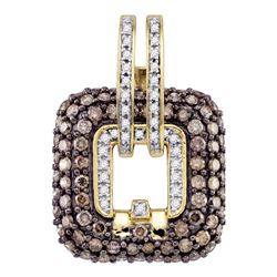 2.26 CTW Cognac-brown Color Diamond Square Pendant 10KT Yellow Gold - REF-104Y9X
