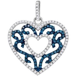 0.50 CTW Blue Color Diamond Antique-style Heart Pendant 10KT White Gold - REF-28F4N
