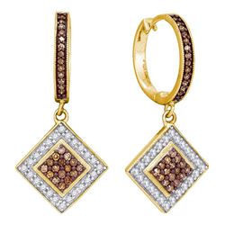 0.50 CTW Cognac-brown Color Diamond Diagonal Earrings 10KT Yellow Gold - REF-30N2F