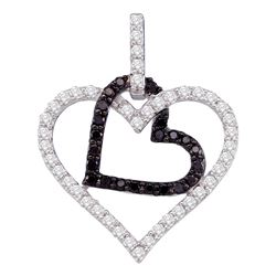 0.50 CTW Black Color Diamond Double Heart Pendant 10KT White Gold - REF-34N4F