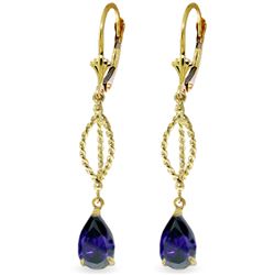 Genuine 3 ctw Sapphire Earrings Jewelry 14KT Yellow Gold - REF-53T6A