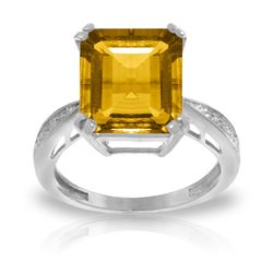 Genuine 5.62 ctw Citrine & Diamond Ring Jewelry 14KT White Gold - REF-82V9W