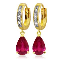 Genuine 3.53 ctw Ruby & Diamond Earrings Jewelry 14KT Yellow Gold - REF-77F2Z