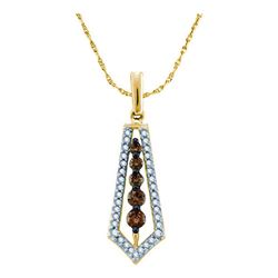 0.50 CTW Cognac-brown Color Diamond Vertical Journey Pendant 14KT Yellow Gold - REF-40F4N