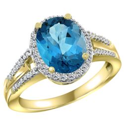 Natural 2.72 ctw london-blue-topaz & Diamond Engagement Ring 10K Yellow Gold - REF-45Y8X