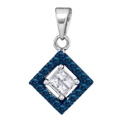 0.30 CTW Blue Color Diamond Diagonal Square Pendant 10KT White Gold - REF-18K2W