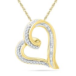 0.16 CTW Diamond Heart Outline Pendant 10KT Yellow Gold - REF-16N4F