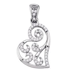 0.15 CTW Diamond Whimsical Heart Curled Pendant 10KT White Gold - REF-14X9Y