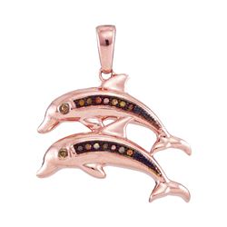 0.04 CTW Red Color Diamond Double Dolphin Pendant 10KT Rose Gold - REF-13H4M