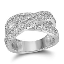 1.93 CTW Pave-set Diamond Crossover Cocktail Ring 14KT White Gold - REF-224N9F