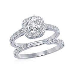 1.5 CTW Diamond Halo Bridal Engagement Ring 14KT White Gold - REF-232N4F