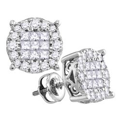 1 CTW Princess Diamond Soleil Cluster Earrings 14KT White Gold - REF-97W4K