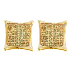 0.05 CTW Mens Yellow Color Diamond Cluster Square Kite Earrings 10KT Yellow Gold - REF-6X2Y