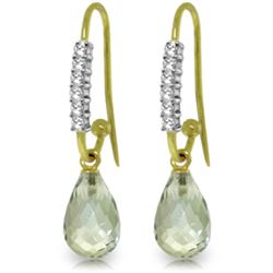 Genuine 4.68 ctw Green Amethyst & Diamond Earrings Jewelry 14KT Yellow Gold - REF-40P7H