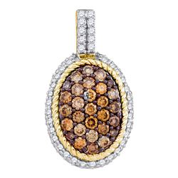 0.96 CTW Cognac-brown Color Diamond Oval Rope Cluster Pendant 10KT Yellow Gold - REF-57M2H