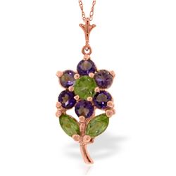 Genuine 1.06 ctw Amethyst & Peridot Necklace Jewelry 14KT Rose Gold - REF-25V3W