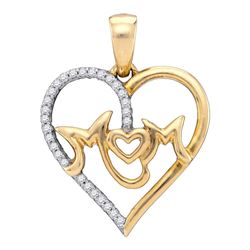 0.10 CTW Diamond Mom Mother Heart Pendant 10KT Yellow Gold - REF-16H4M