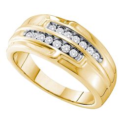 0.32 CTW Mens Diamond Double Row Ring 14KT Yellow Gold - REF-67H4M