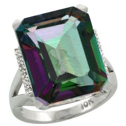 Natural 12.13 ctw Mystic-topaz & Diamond Engagement Ring 14K White Gold - REF-71K2R