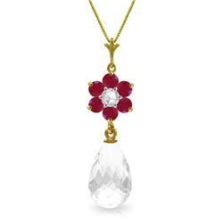 Genuine 2.78 ctw Ruby, White Topaz & Diamond Necklace Jewelry 14KT Yellow Gold - REF-32Z4N