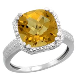 Natural 5.96 ctw Whisky-quartz & Diamond Engagement Ring 14K White Gold - REF-40R5Z