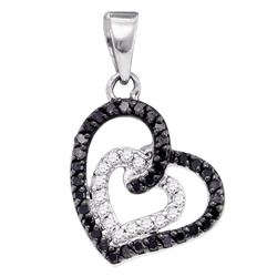 0.32 CTW Black Color Pave-set Diamond Open-Center Heart Pendant 10KT White Gold - REF-19H4M