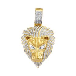 0.85 CTW Mens Diamond Lion Head Animal Charm Pendant 10KT Yellow Gold - REF-101M2H