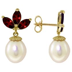 Genuine 9.5 ctw Garnet & Pearl Earrings Jewelry 14KT White Gold - REF-31A2K