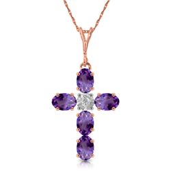 Genuine 1.75 ctw Amethyst & Diamond Necklace Jewelry 14KT Rose Gold - REF-39M8T