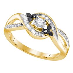 0.31 CTW Diamond Solitaire Black-Bridal Engagement Ring 10KT Yellow Gold - REF-22N4F