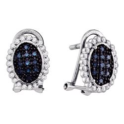 0.33 CTW Blue Color Diamond Oval Cluster Earrings 10KT White Gold - REF-20M9H