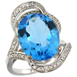 Natural 11.23 ctw swiss-blue-topaz & Diamond Engagement Ring 14K White Gold - REF-104A5V