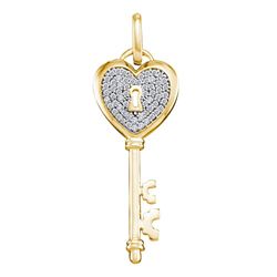 0.18 CTW Diamond Heart Handle Key Pendant 10KT Yellow Gold - REF-22M4H