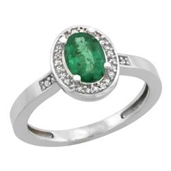Natural 1.08 ctw Emerald & Diamond Engagement Ring 14K White Gold - REF-34M2H