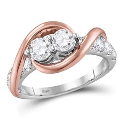 1 CTW Diamond 2-stone Bridal Wedding Engagement Ring 14KT Two-tone Gold - REF-116X3Y