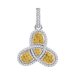 0.40 CTW Yellow Color Diamond Trefoil Cluster Pendant 10KT White Gold - REF-30H2M
