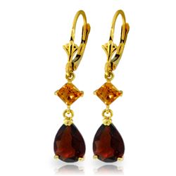 Genuine 4.5 ctw Garnet & Citrine Earrings Jewelry 14KT Yellow Gold - REF-41M4T
