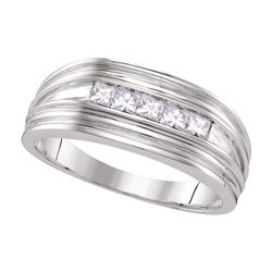 0.50 CTW Mens Princess Diamond Wedding Ring 10KT White Gold - REF-59W9K