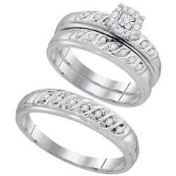 0.30 CTW His & Hers Diamond Cluster Matching Bridal Ring 10KT White Gold - REF-41W9K