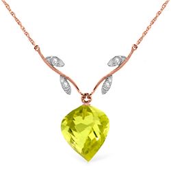 Genuine 10.77 ctw Lemon Quartz & Diamond Necklace Jewelry 14KT Rose Gold - REF-39Z3N