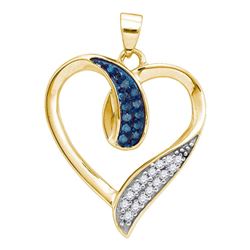 0.20 CTW Blue Color Diamond Heart Love Pendant 10KT Yellow Gold - REF-18X2Y