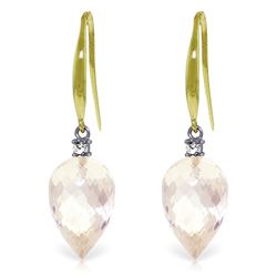 Genuine 24.6 ctw White Topaz & Diamond Earrings Jewelry 14KT Yellow Gold - REF-53F2Z