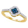 Image 1 : 0.30 CTW Blue Color Diamond Diagonal Square Cluster Ring 10KT Yellow Gold - REF-22X4Y