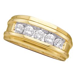 1 CTW Mens Diamond Single Row Ridged Wedding Ring 14KT Yellow Gold - REF-165H2M