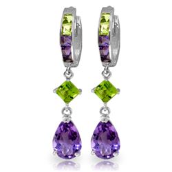 Genuine 5.38 ctw Peridot & Amethyst Earrings Jewelry 14KT White Gold - REF-62Y7F